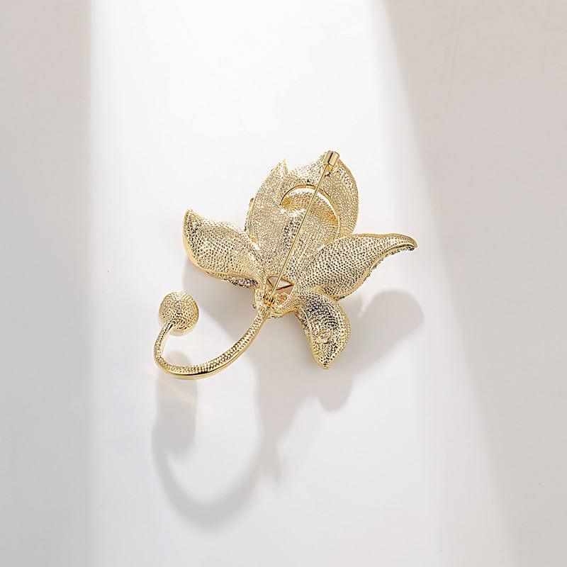 JuJumoose 18K Gold-plated Crystal Orchid Brooch