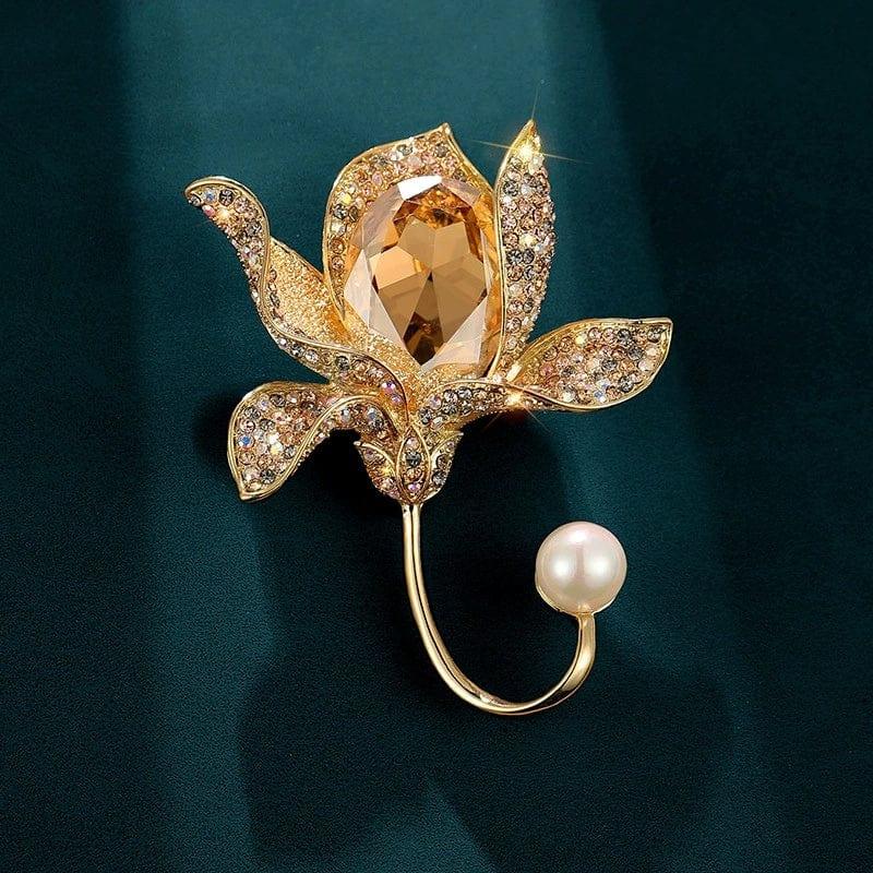 JuJumoose 18K Gold-plated Crystal Orchid Brooch