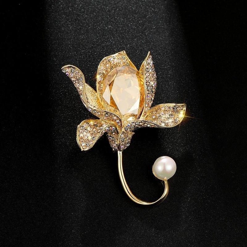 JuJumoose 18K Gold-plated Crystal Orchid Brooch