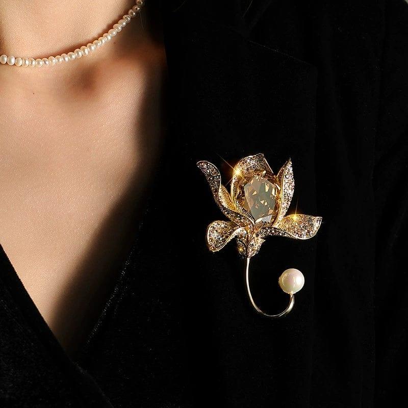 JuJumoose 18K Gold-plated Crystal Orchid Brooch