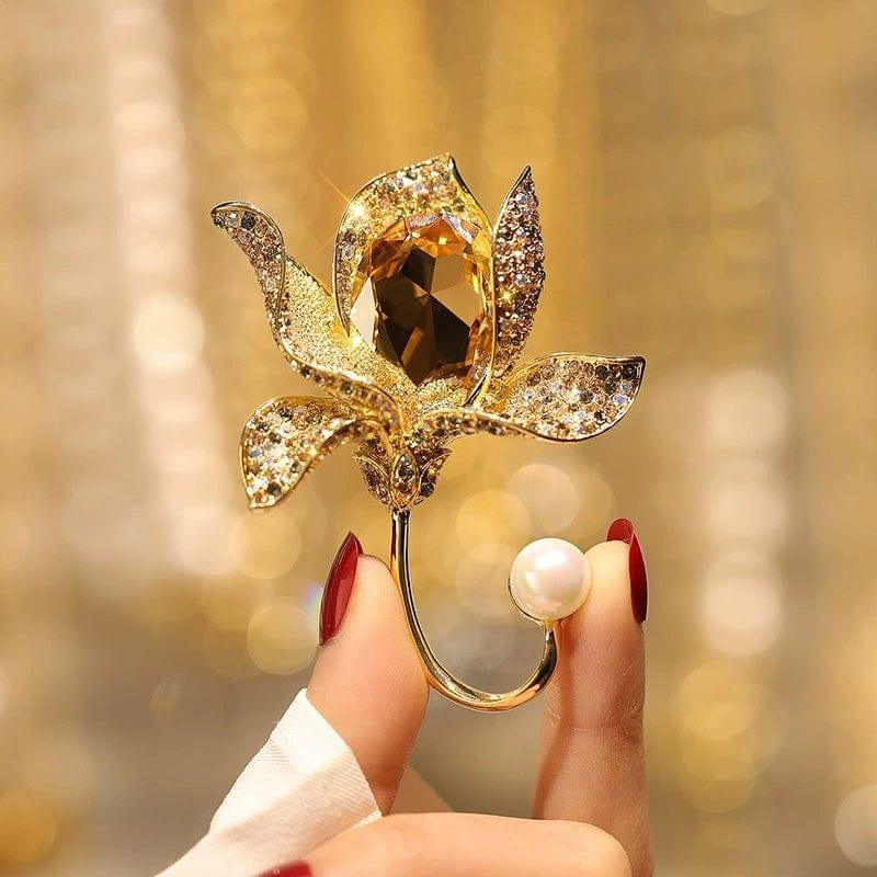 JuJumoose 18K Gold-plated Crystal Orchid Brooch