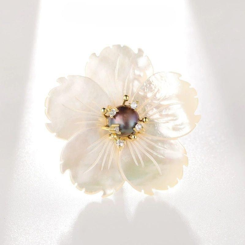 JuJumoose 14K Gold-Plated Baroque Freshwater Pearl Peach Blossom Brooch