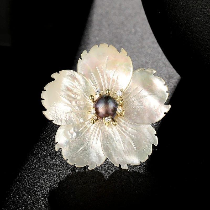 JuJumoose 14K Gold-Plated Baroque Freshwater Pearl Peach Blossom Brooch