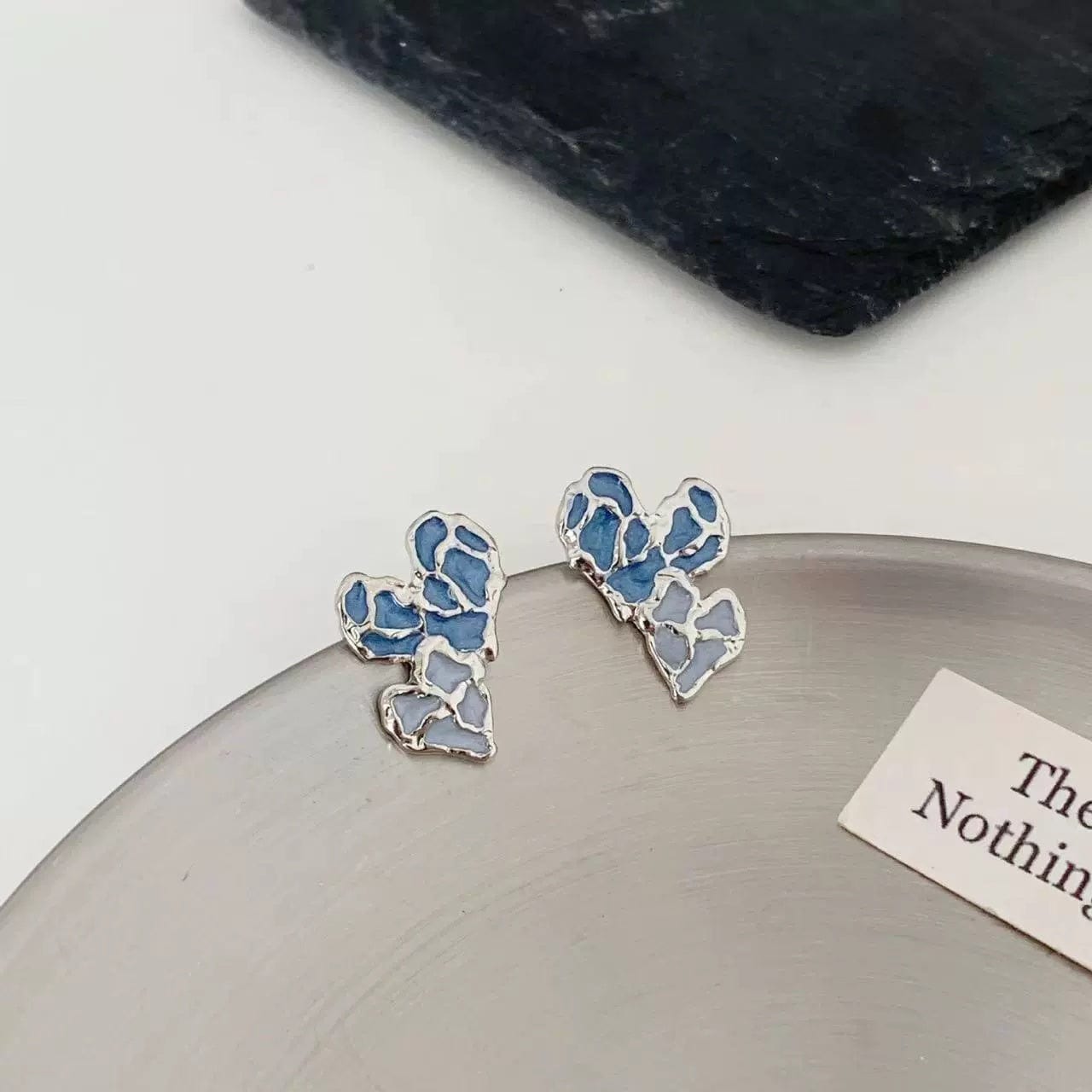 JuJumoose Irregular Blue Heart Earrings