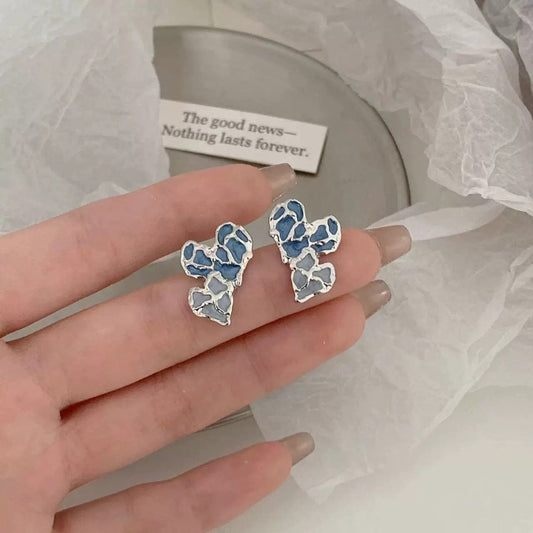 JuJumoose Irregular Blue Heart Earrings