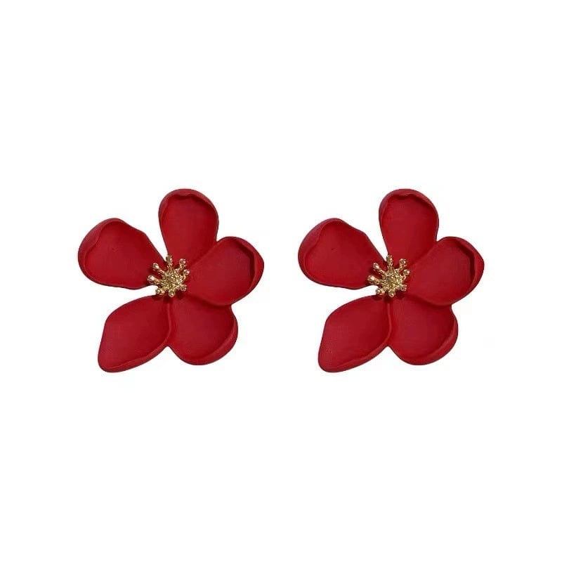 JuJumoose Silver Needle Red Floral Earrings