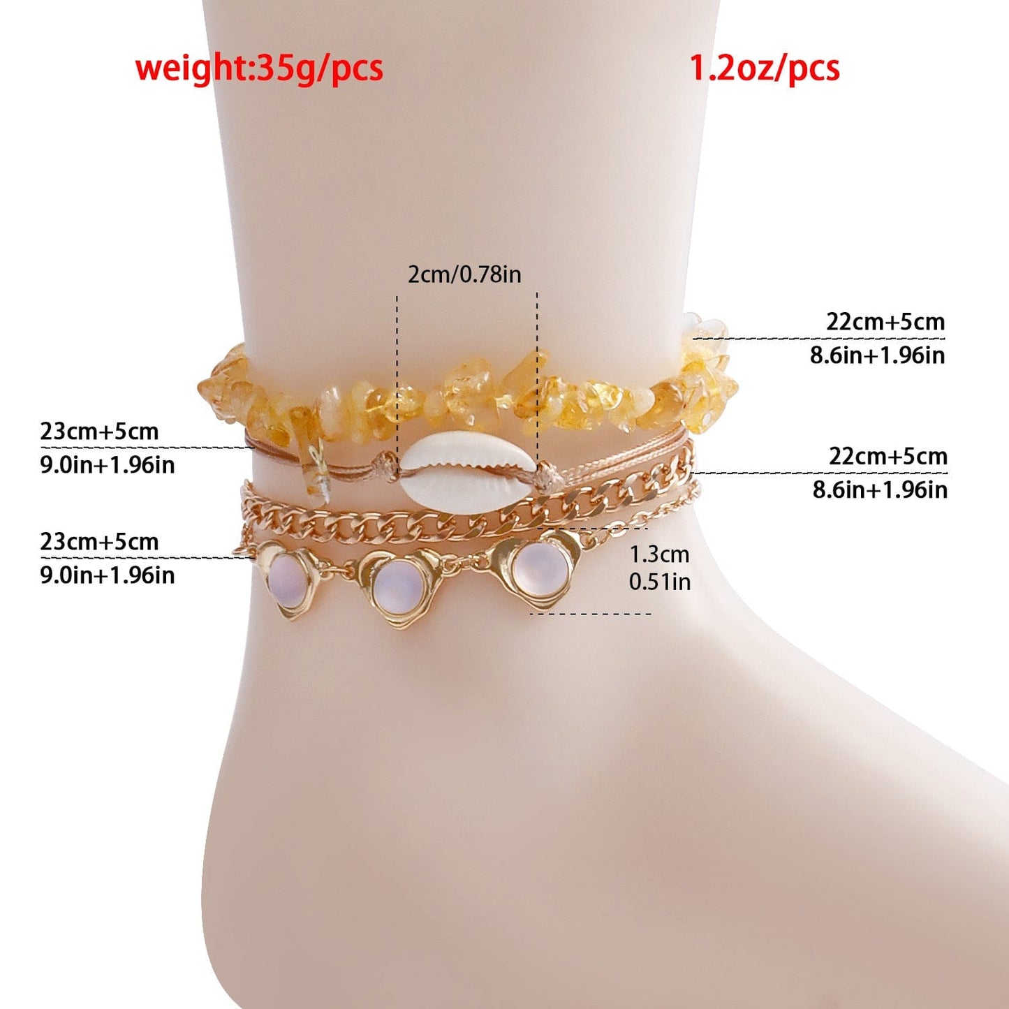 JuJumoose Beach retro woven shell anklet Set