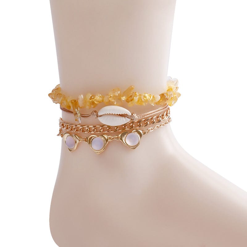 JuJumoose Beach retro woven shell anklet Set