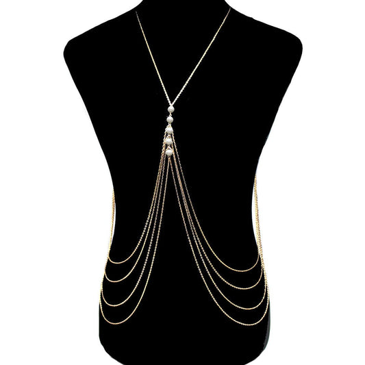 JuJumoose Exaggerated multi-layered tassel pearl body chain