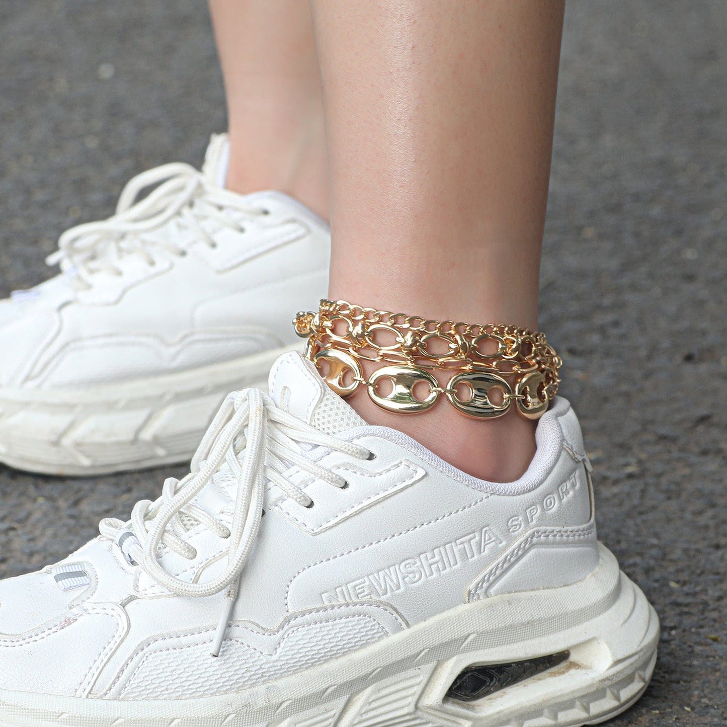JuJumoose Punk exaggerated alloy chain beach anklets