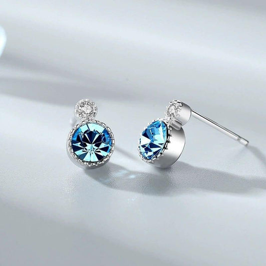 JuJumoose Crystal Ocean Heart S925 Sterling Silver Earrings