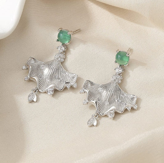 JuJumoose Sterling silver ballerina green agate earrings