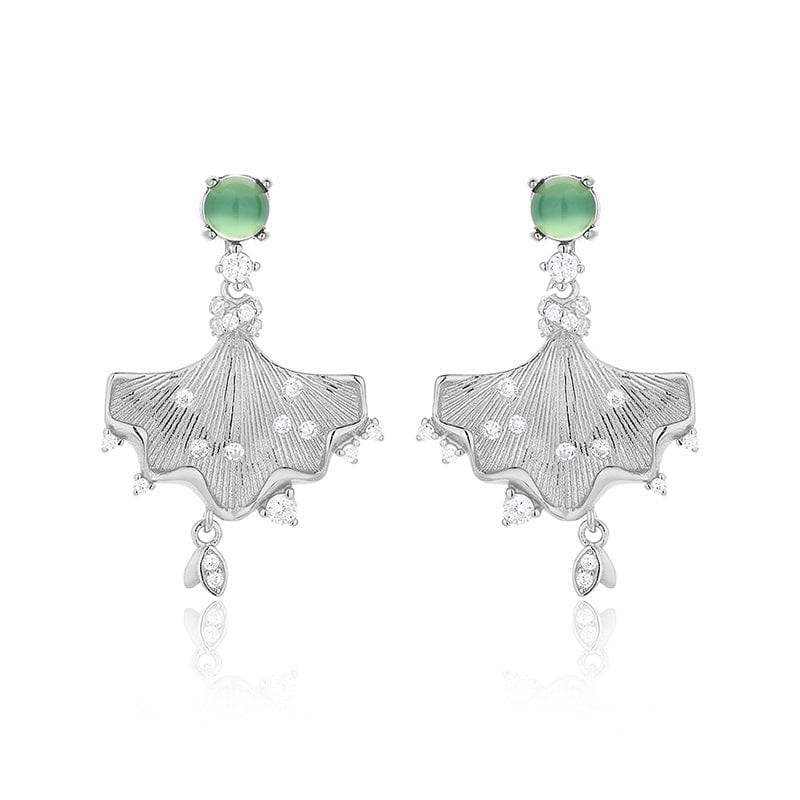 JuJumoose Sterling silver ballerina green agate earrings