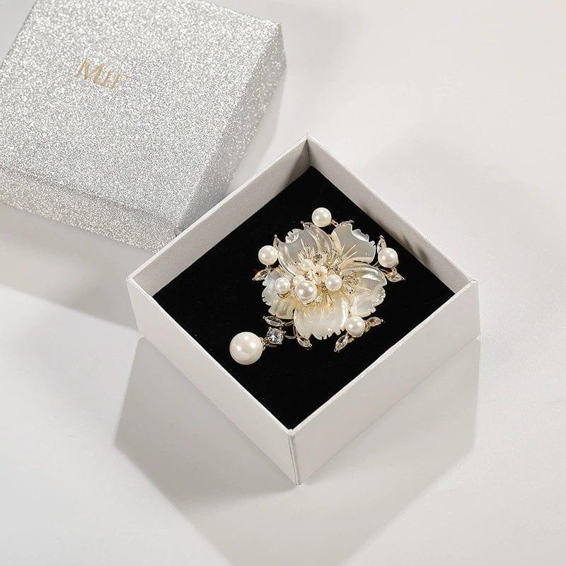 JuJumoose 14K Gold-Plated Hyperrealistic Seashell Pearl Camellia Brooch