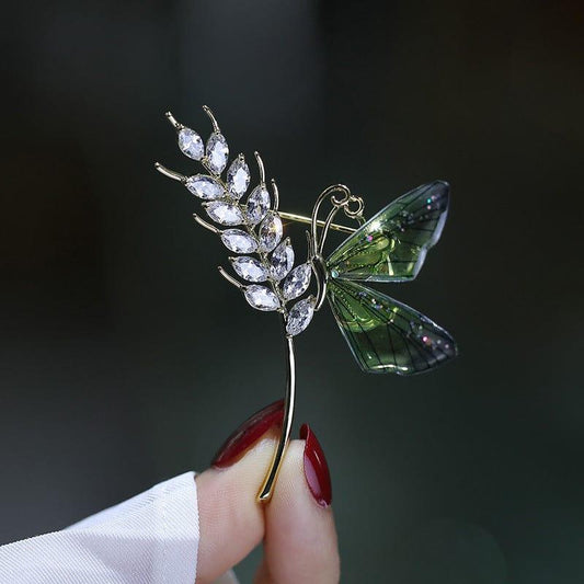 JuJumoose 14K Gold-plated Wheat and Butterfly Brooch