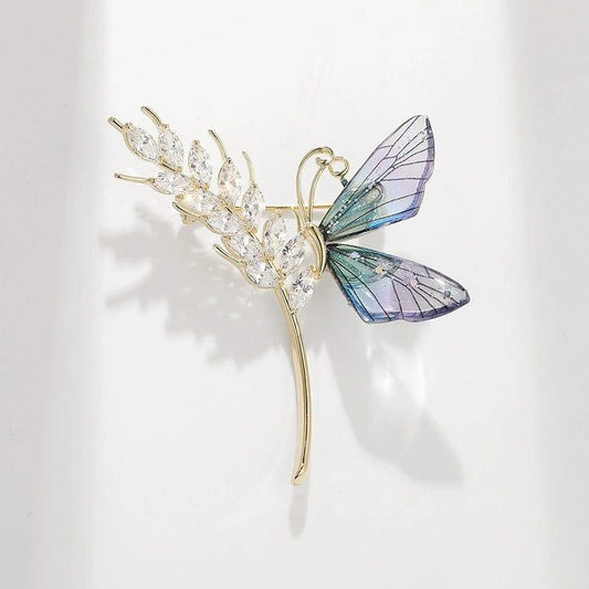 JuJumoose 14K Gold-plated Wheat and Butterfly Brooch