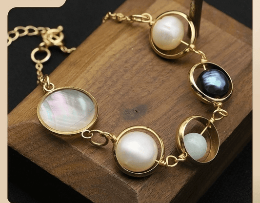 JuJumoose Asymmetrical High-End Natural Freshwater Pearl Mixed 18K Gold-Plated Bracelet