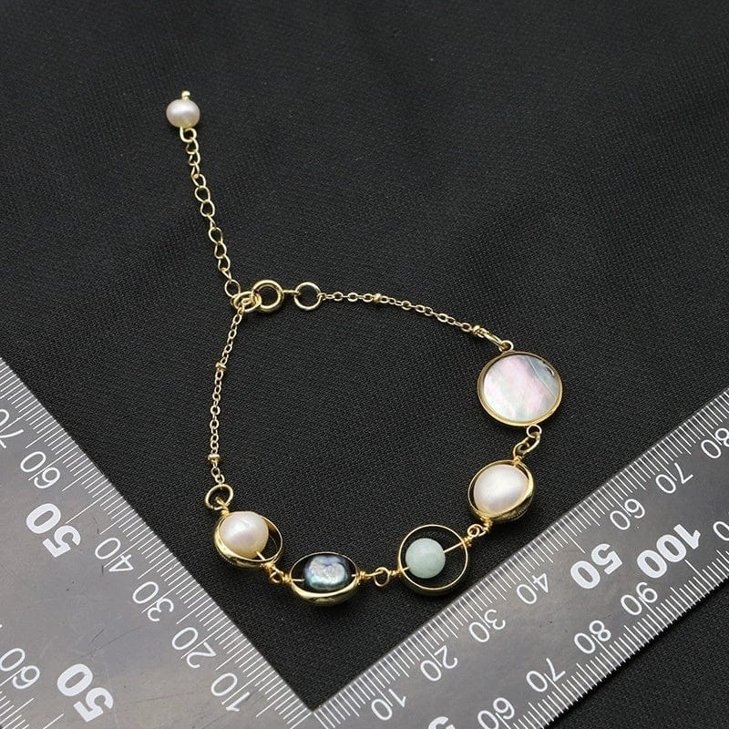 JuJumoose Asymmetrical High-End Natural Freshwater Pearl Mixed 18K Gold-Plated Bracelet