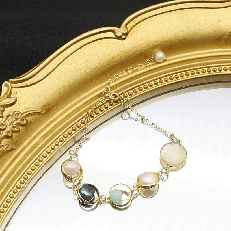 JuJumoose Asymmetrical High-End Natural Freshwater Pearl Mixed 18K Gold-Plated Bracelet