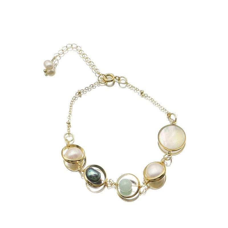 JuJumoose Asymmetrical High-End Natural Freshwater Pearl Mixed 18K Gold-Plated Bracelet