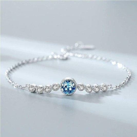 JuJumoose Elegant Ocean Heart S925 Crystal Silver Bracelet