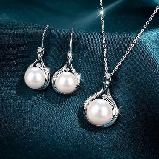 JuJumoose Exquisite Pearl Necklace and Earrings Set