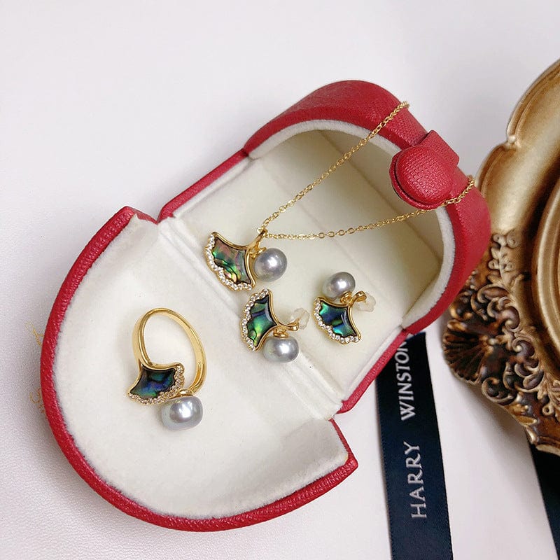 JuJumoose Gold-Plated Apricot Leaf Pearl Set