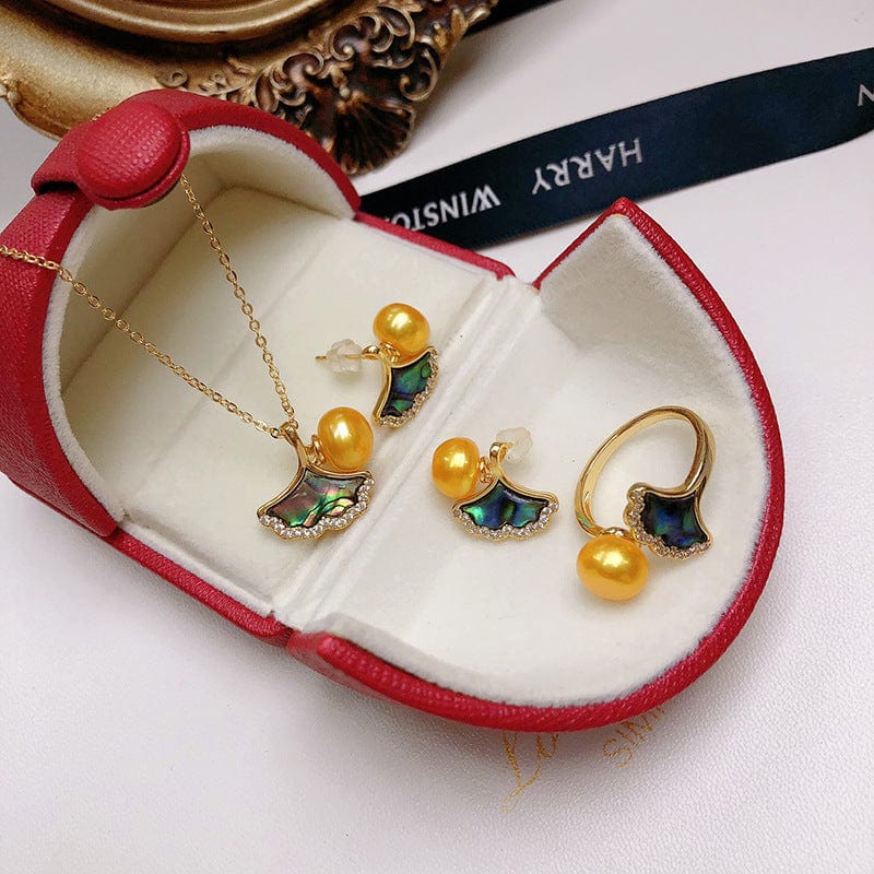 JuJumoose Gold-Plated Apricot Leaf Pearl Set