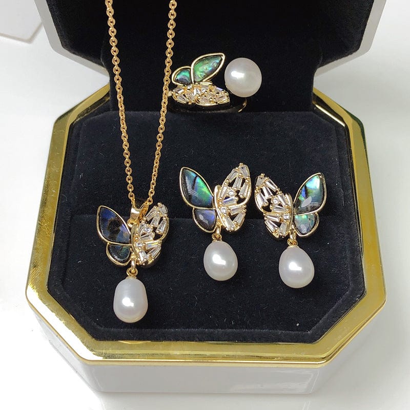 JuJumoose Gold-Plated Butterfly Pearl Set