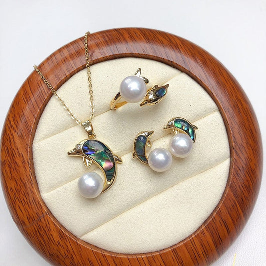 JuJumoose Gold-Plated Dolphin Pearl Set