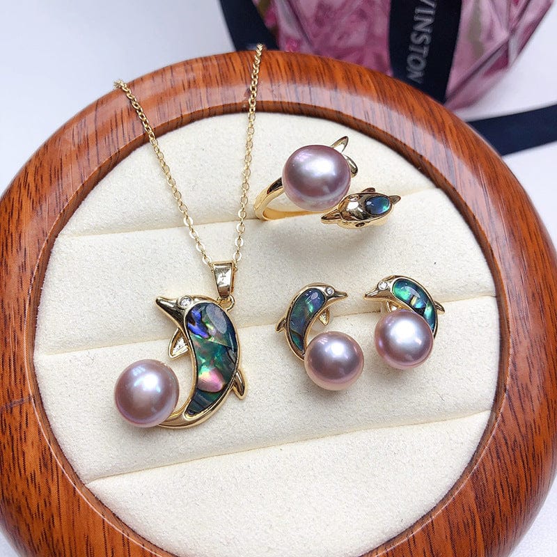 JuJumoose Gold-Plated Dolphin Pearl Set