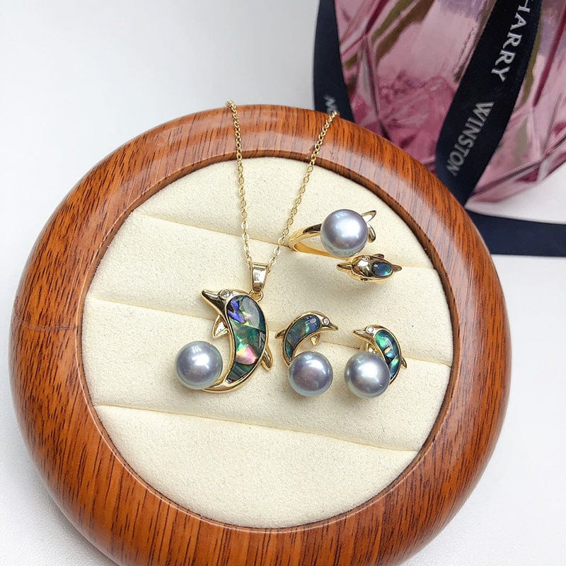 JuJumoose Gold-Plated Dolphin Pearl Set