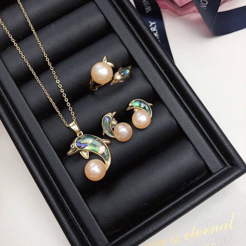 JuJumoose Gold-Plated Dolphin Pearl Set