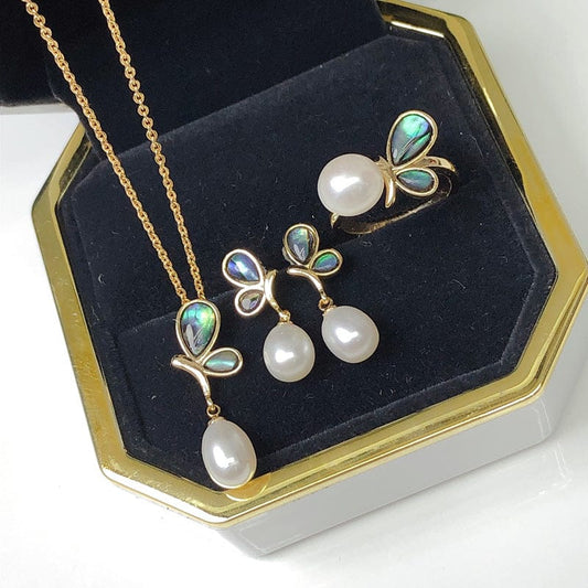 JuJumoose Gold-Plated Half Butterfly Pearl Set