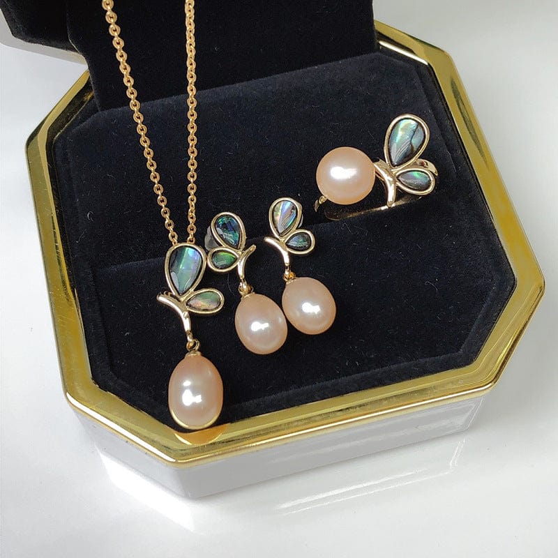 JuJumoose Gold-Plated Half Butterfly Pearl Set