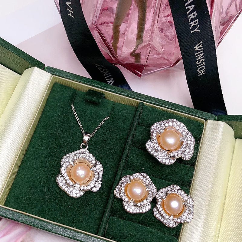 JuJumoose Gold-Plated Peony Flower Pearl Set