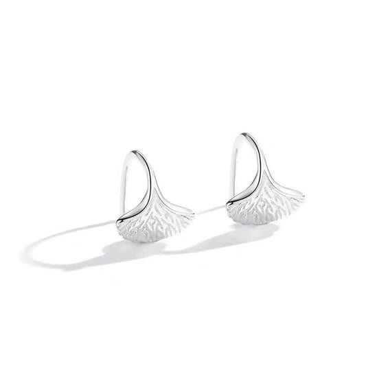 JuJumoose Hypoallergenic S999 Silver Ginkgo Leaf Hoop Ear Stud