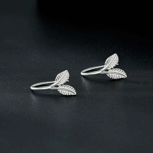 JuJumoose Hypoallergenic S999 Silver Ginkgo Leaf Hoop Ear Stud