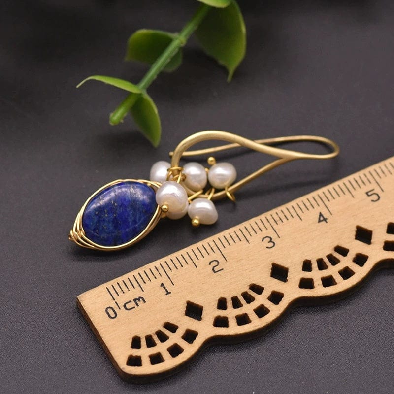 JuJumoose Natural Pearl and Lapis Lazuli 18K Gold-Plated Earrings