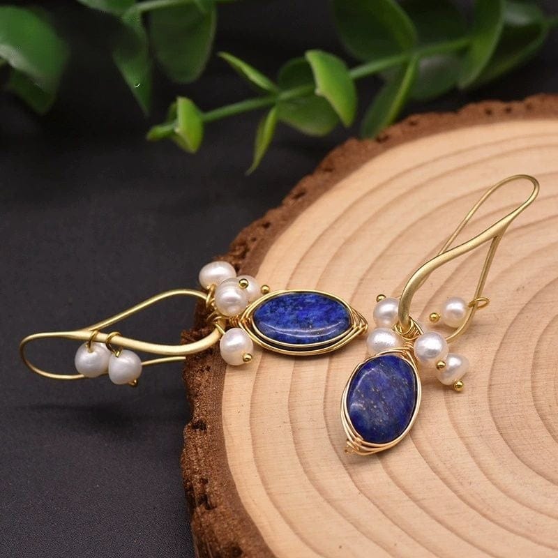 JuJumoose Natural Pearl and Lapis Lazuli 18K Gold-Plated Earrings
