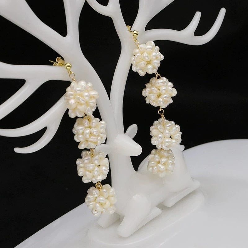 JuJumoose Natural Pearl Flower Ball Earrings with 18K Gold Plating