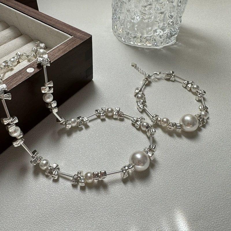 JuJumoose S925 Pure Silver Irregular Silver Chip Shell Pearl Bracelet