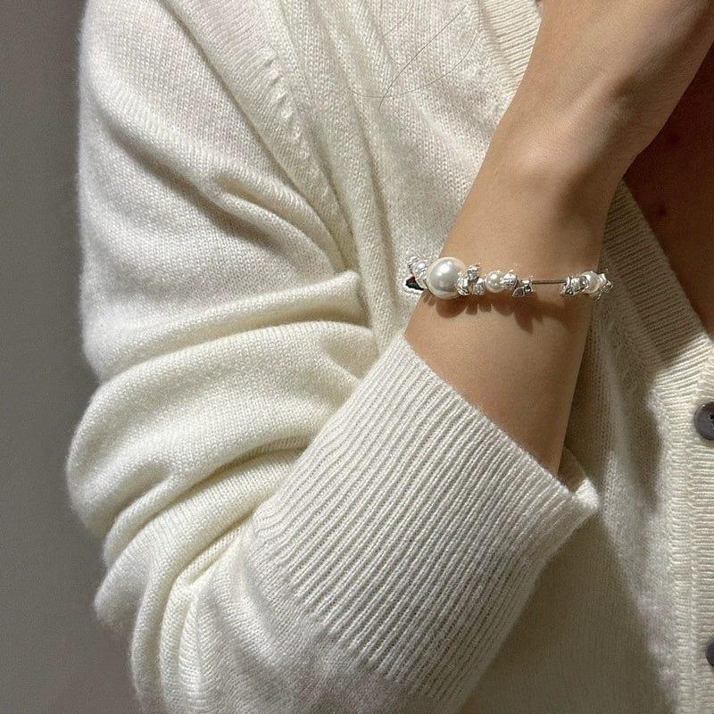 JuJumoose S925 Pure Silver Irregular Silver Chip Shell Pearl Bracelet