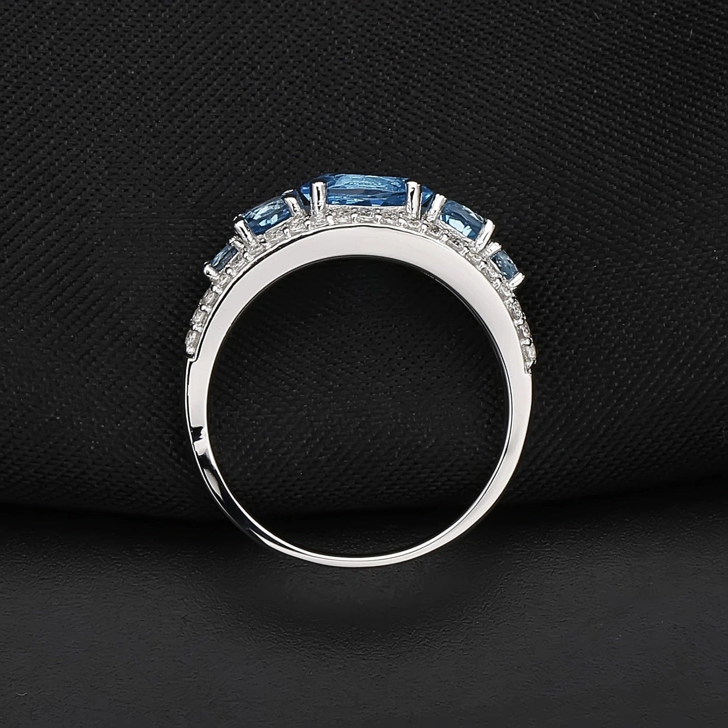 JuJumoose S925 Silver 1.58 Ct Natural Topaz Cluster Ring
