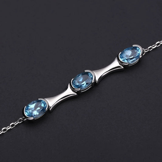 JuJumoose S925 Silver 1 Ct Natural Topaz Line Bracelet