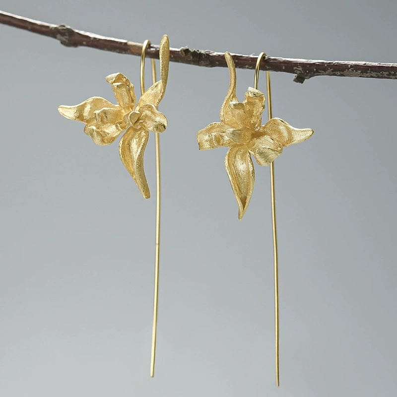 JuJumoose S925 Silver 3D Iris Flower Ear Hook Earrings