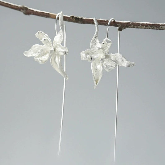 JuJumoose S925 Silver 3D Iris Flower Ear Hook Earrings