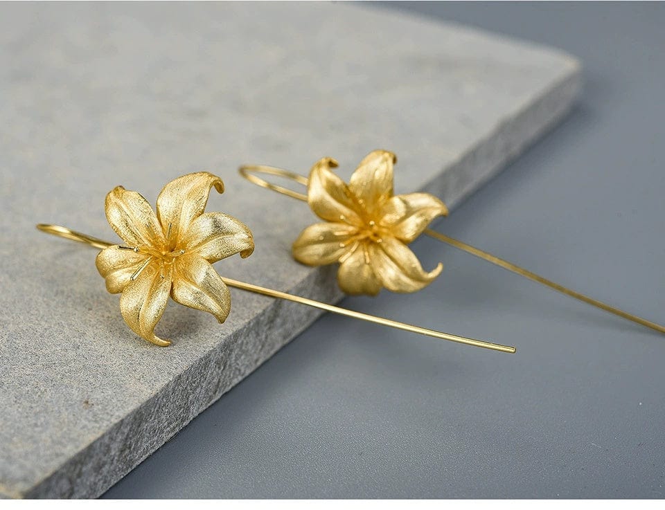 JuJumoose S925 Silver 3D Lily Flower Ear Hook Earrings