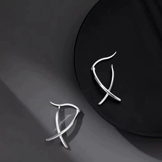 JuJumoose S925 Silver Crossed Line Stud Earrings