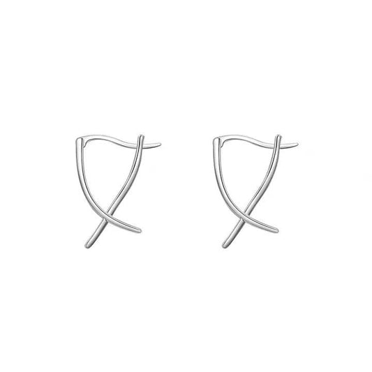 JuJumoose S925 Silver Crossed Line Stud Earrings